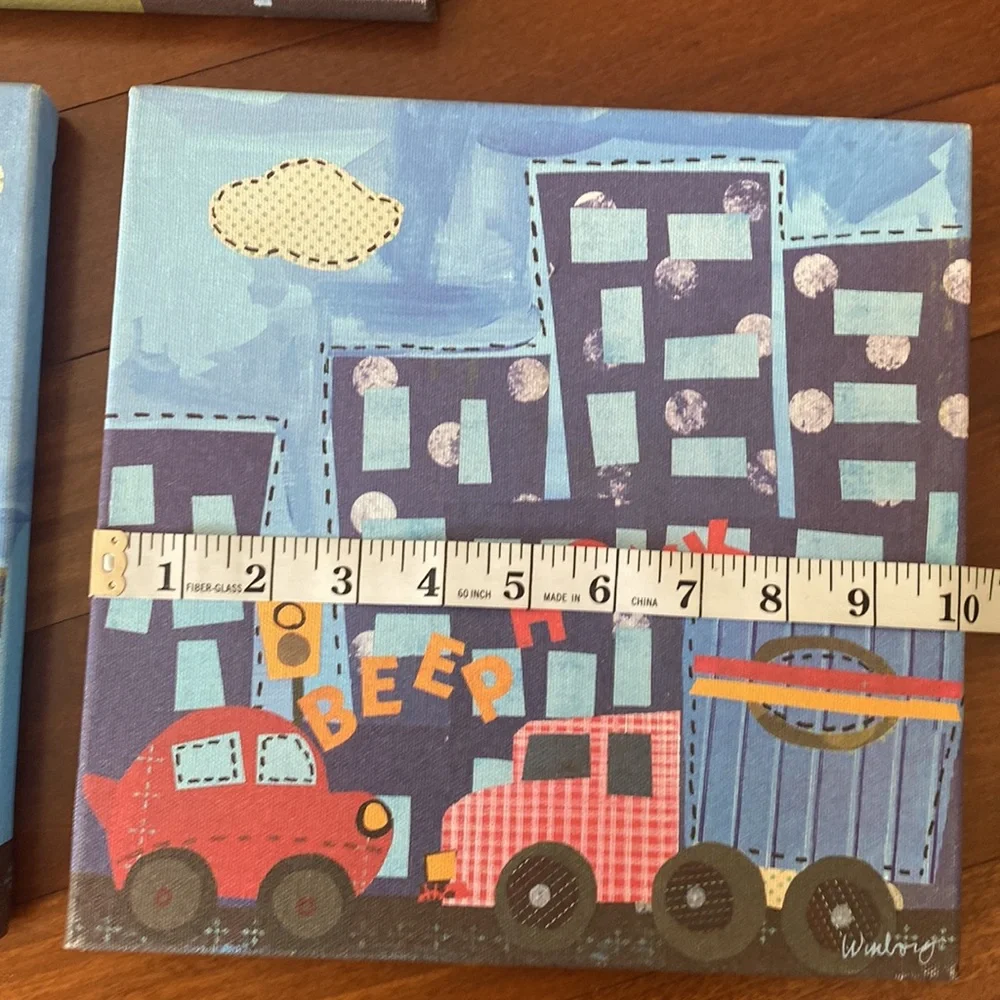 Kids Oopsy daisy too Transportation Wall (3) Canvas Art Bundle- Sz 10”x10”
